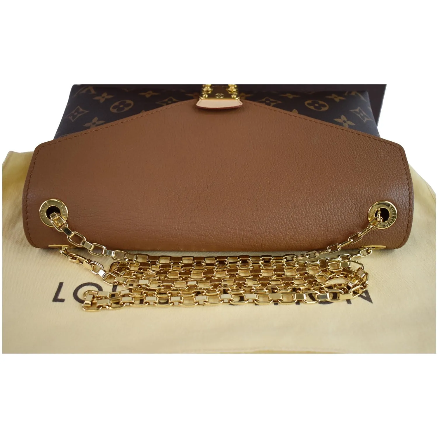 LOUIS VUITTON Pallas Chain Monogram Canvas Crossbody Bag Brown