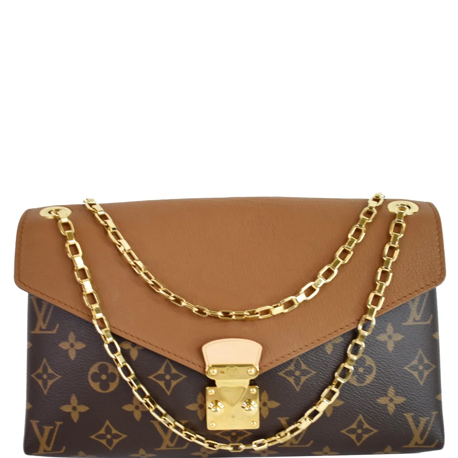 LOUIS VUITTON Pallas Chain Monogram Canvas Crossbody Bag Brown