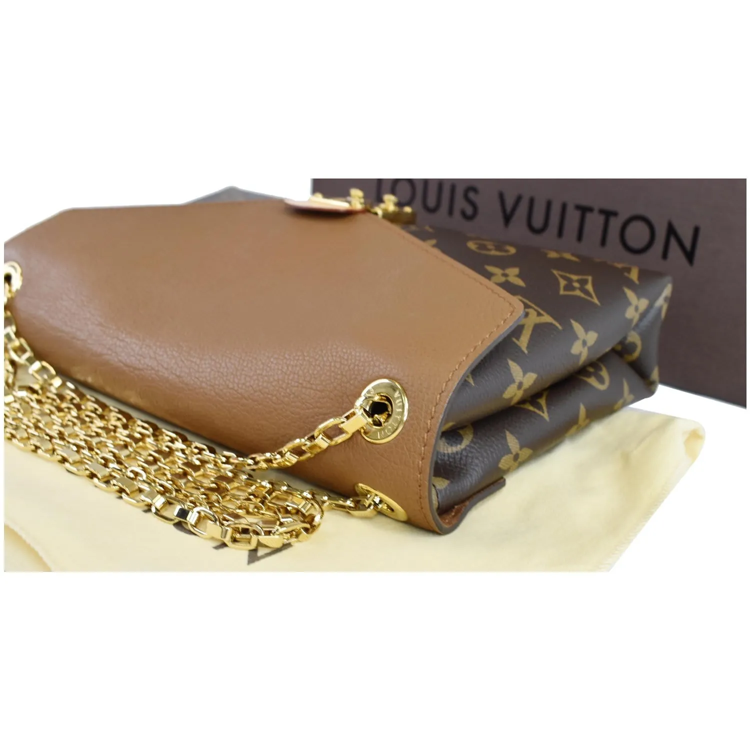 LOUIS VUITTON Pallas Chain Monogram Canvas Crossbody Bag Brown