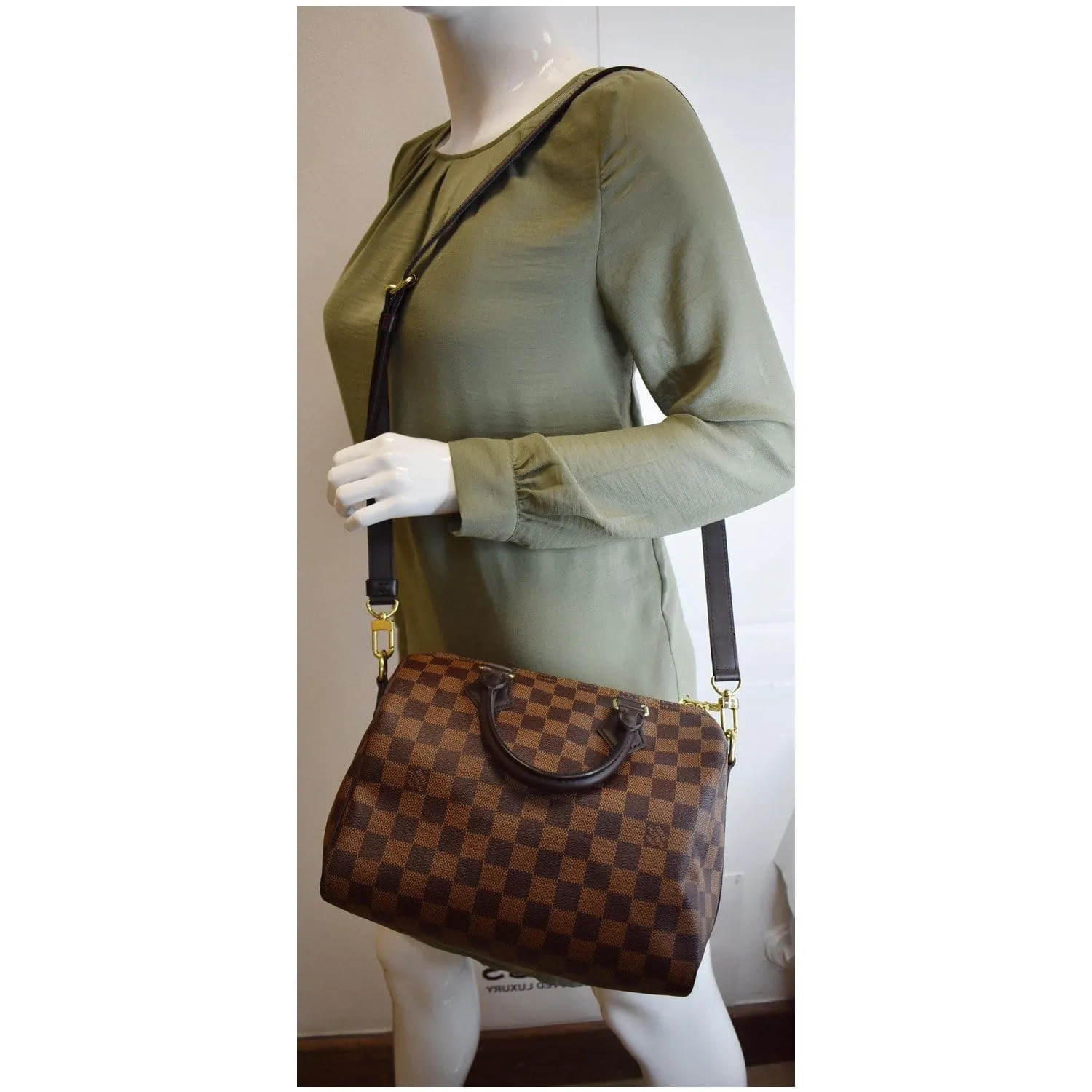 LOUIS VUITTON Speedy 25 Bandouliere Damier Ebene Shoulder Bag Brown
