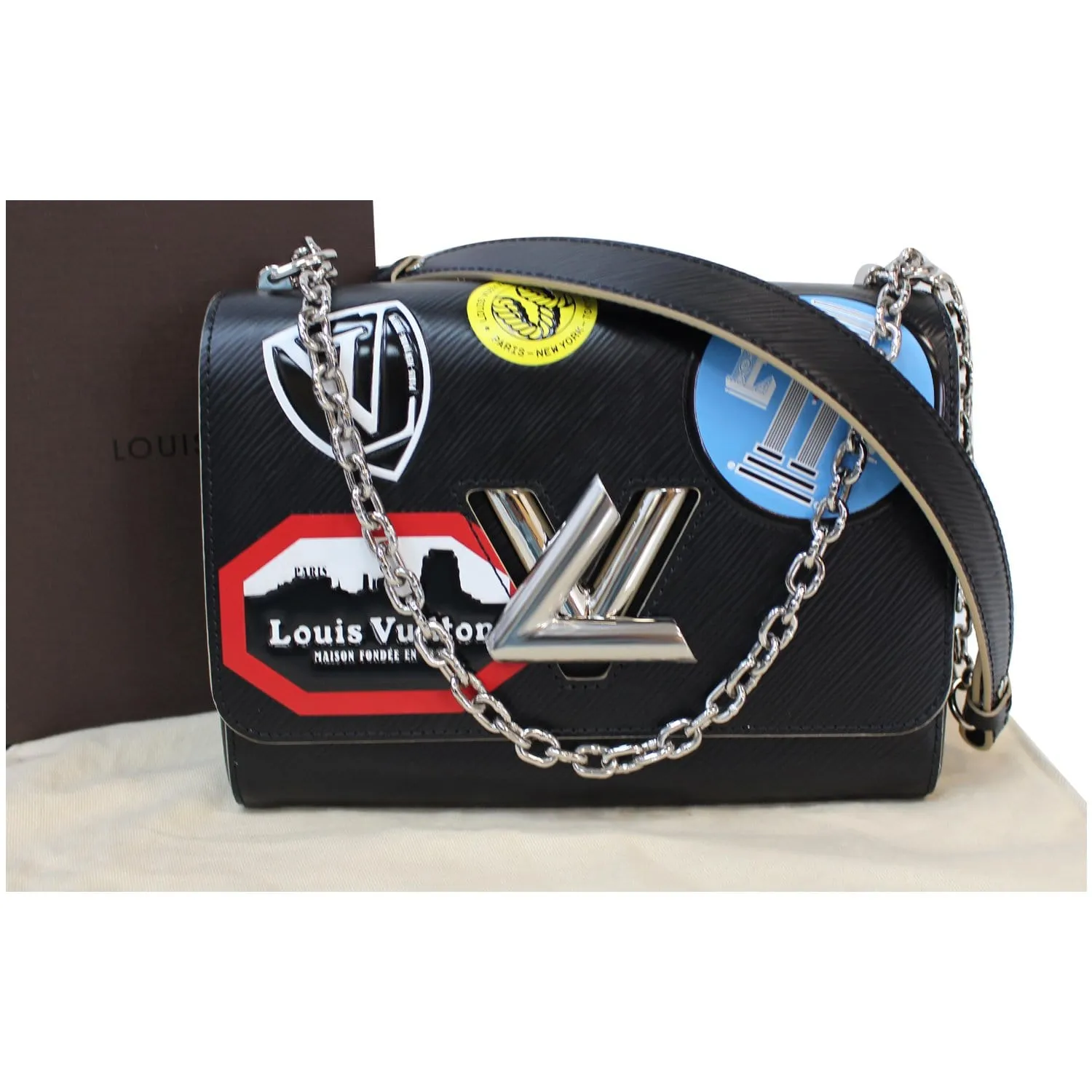 LOUIS VUITTON World Tour Twist MM Epi Leather Shoulder Bag Black