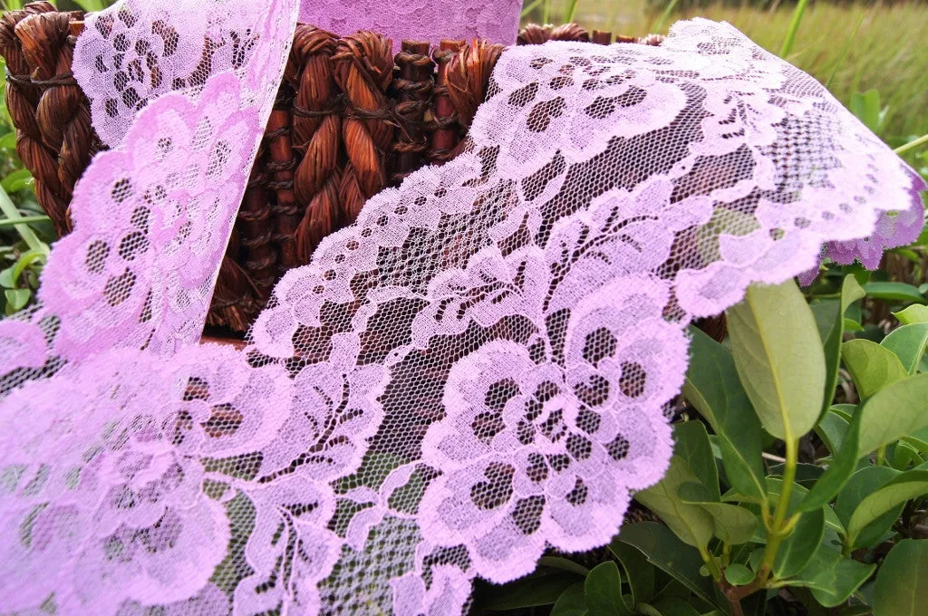 Lovely Purple Pink Floral Galloon Lace Trim 5¼" wide