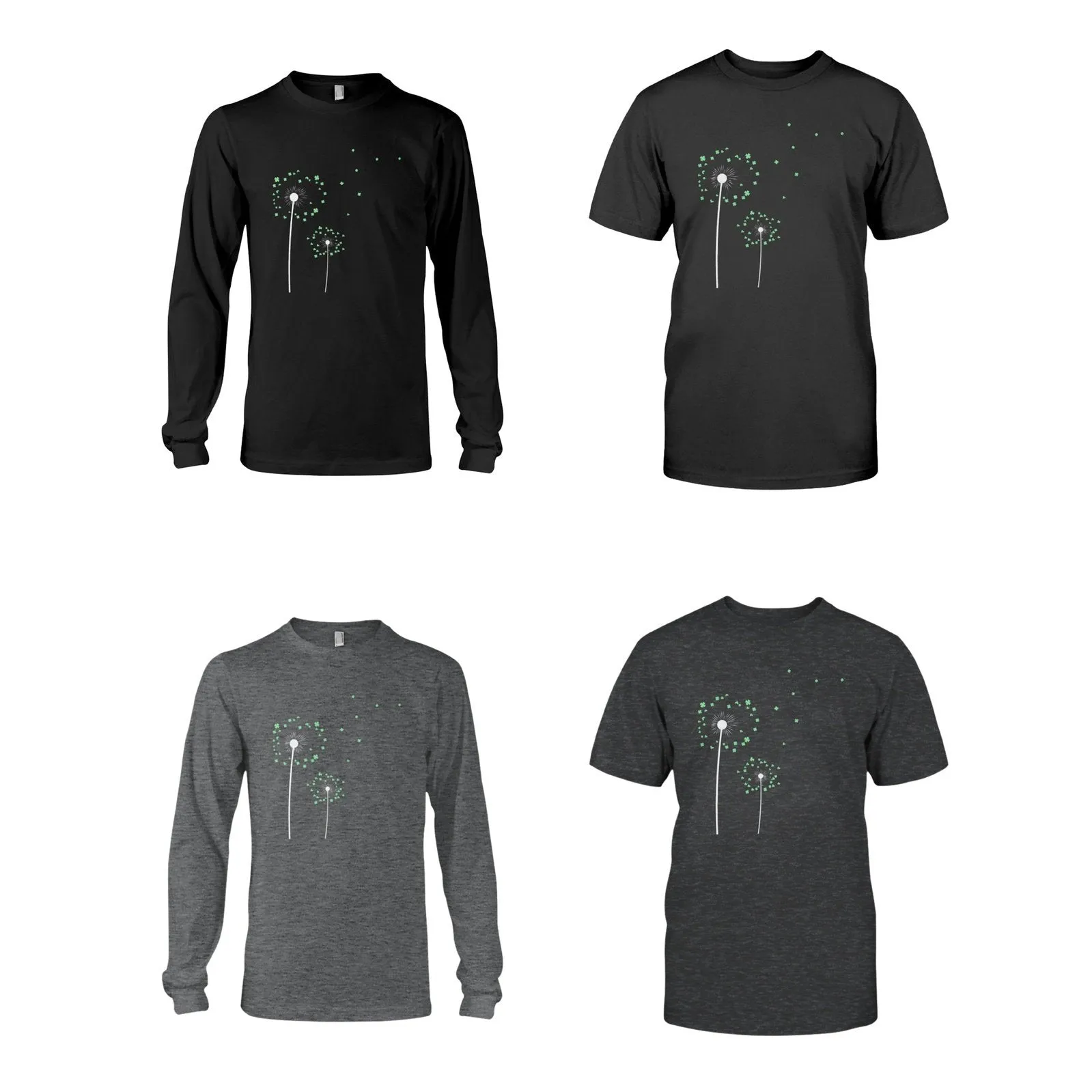 Lucky Flower Graphic Tee Gray or Black, Short or Long  Sleeve