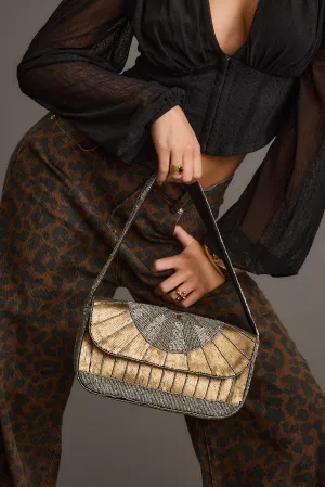Lucy Silver and Gold Beaded Abstract Printed Bag