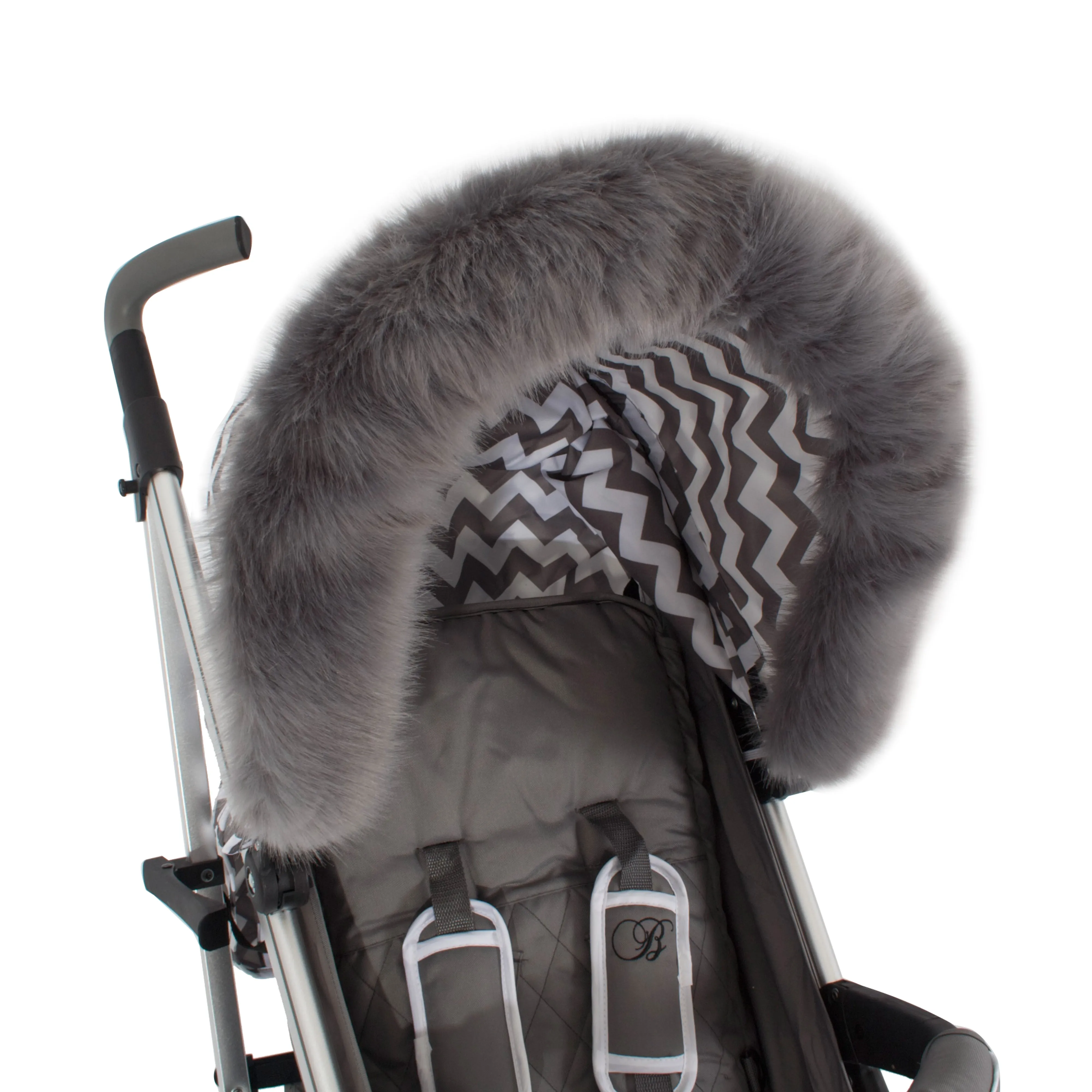 Luxurious Grey faux fur pram hood trim