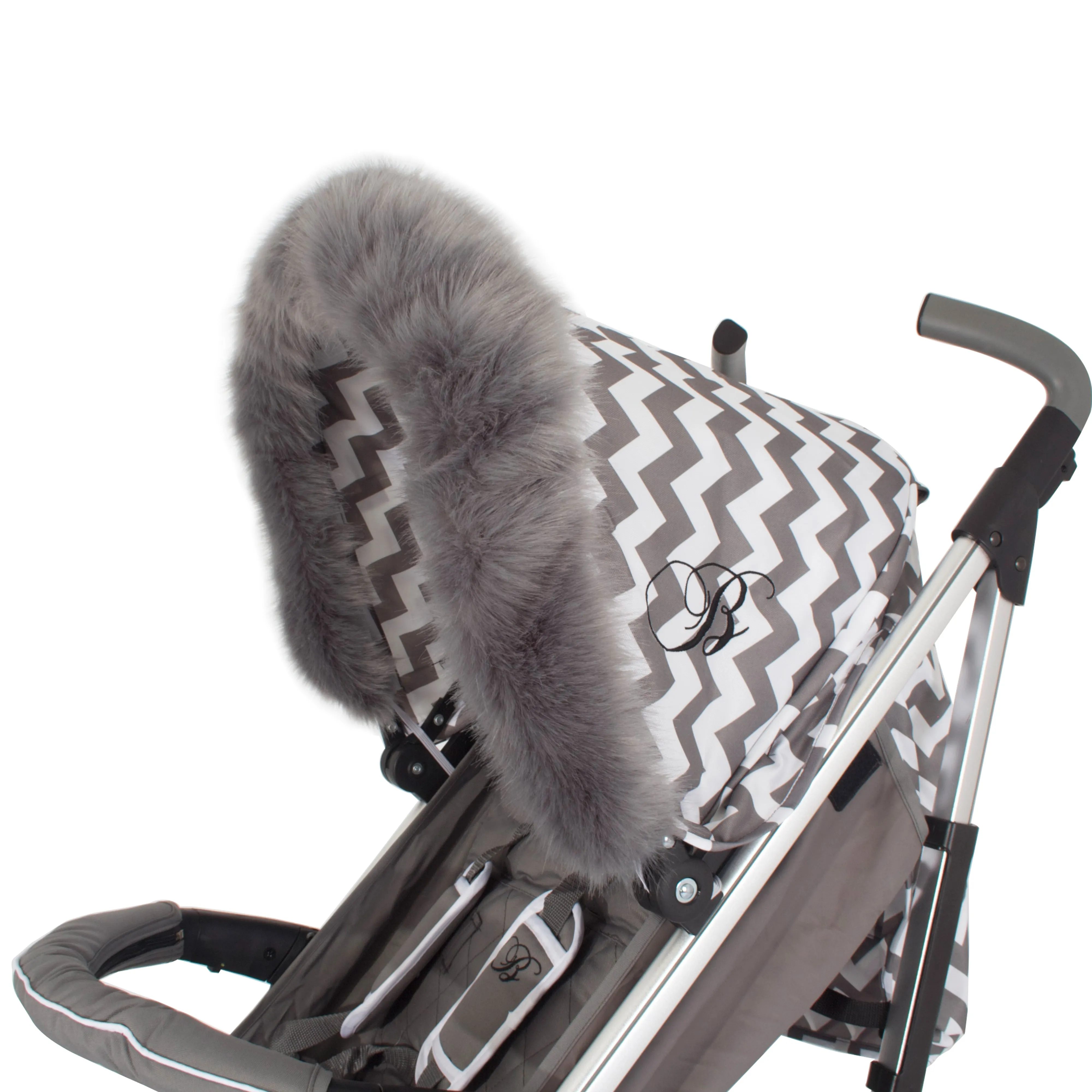 Luxurious Grey faux fur pram hood trim