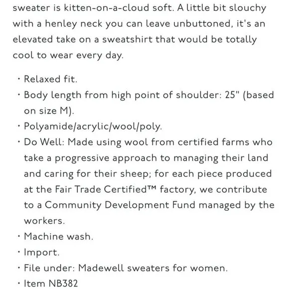 Madewell Donegal Bowden Henley Sweater In Coziest Yarn Donegal Snow Size XS