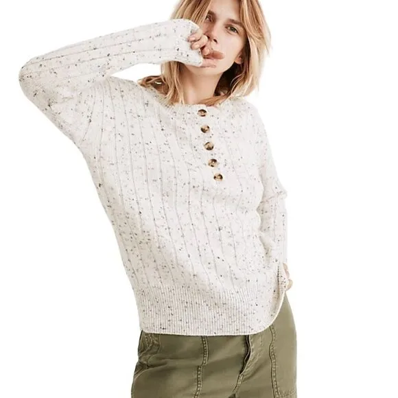 Madewell Donegal Bowden Henley Sweater In Coziest Yarn Donegal Snow Size XS