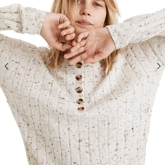 Madewell Donegal Bowden Henley Sweater In Coziest Yarn Donegal Snow Size XS