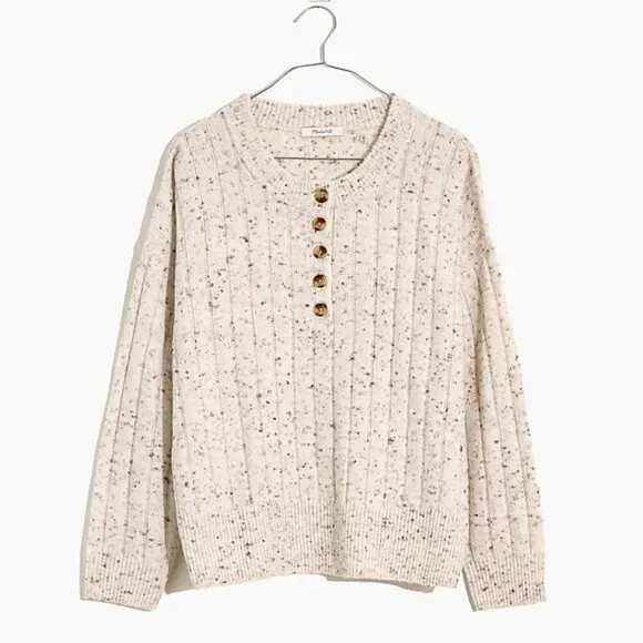 Madewell Donegal Bowden Henley Sweater In Coziest Yarn Donegal Snow Size XS