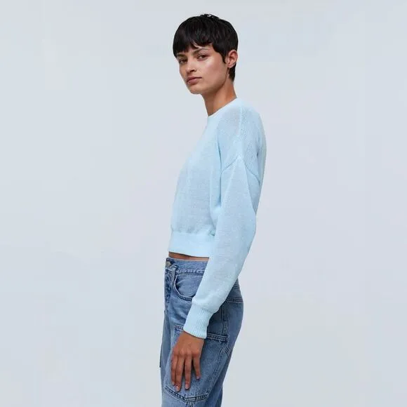 Madewell NWT Sheer Loose Knit Crewneck Sweater Size Small in Clarity (Blue)