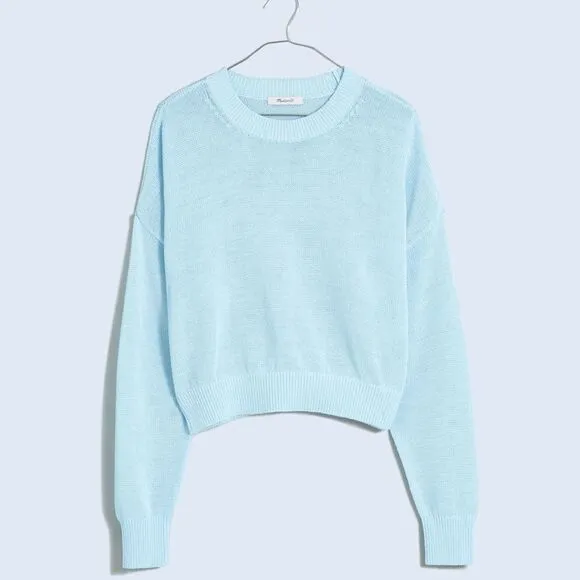 Madewell NWT Sheer Loose Knit Crewneck Sweater Size Small in Clarity (Blue)