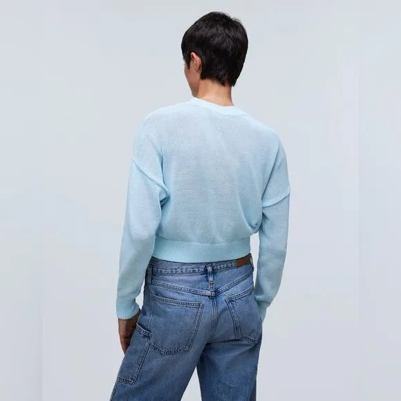 Madewell NWT Sheer Loose Knit Crewneck Sweater Size Small in Clarity (Blue)