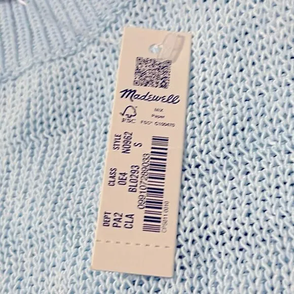 Madewell NWT Sheer Loose Knit Crewneck Sweater Size Small in Clarity (Blue)