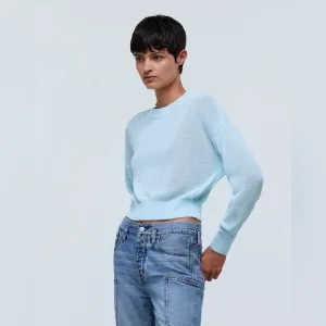 Madewell NWT Sheer Loose Knit Crewneck Sweater Size Small in Clarity (Blue)