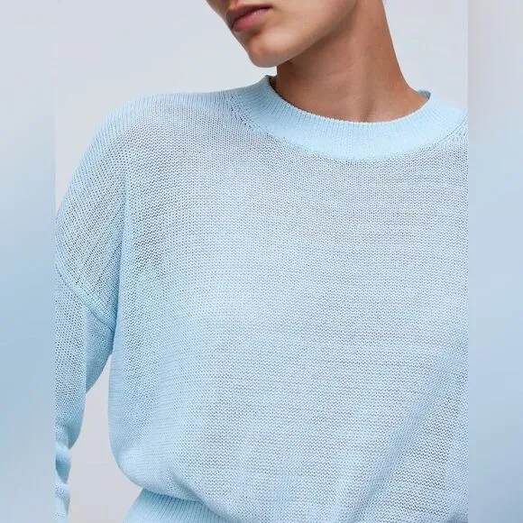 Madewell NWT Sheer Loose Knit Crewneck Sweater Size Small in Clarity (Blue)