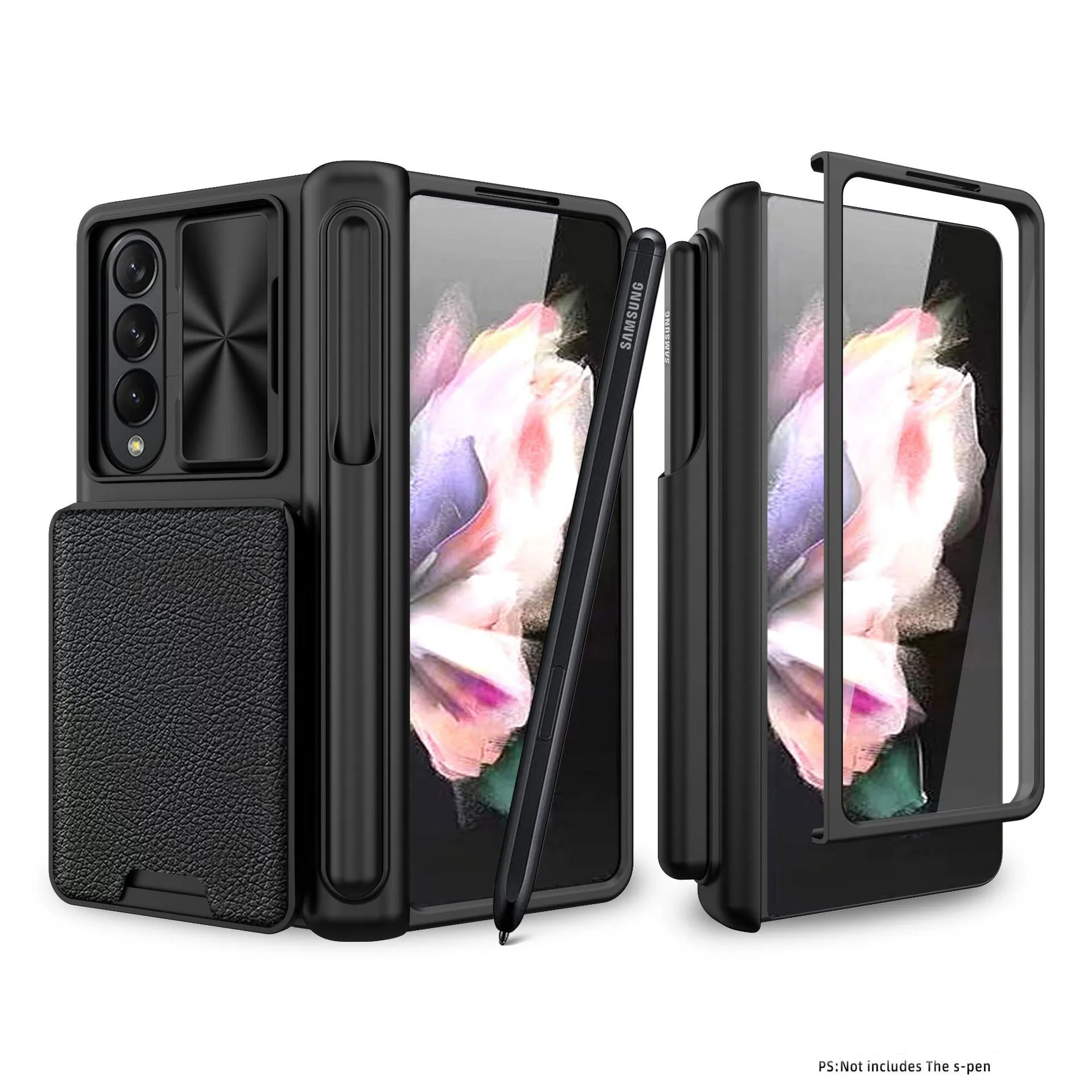 Magnetic Cardholder Electroplated Case For Samsung Galaxy Z Fold4 5G W23 With Front Film & S Pen Slot