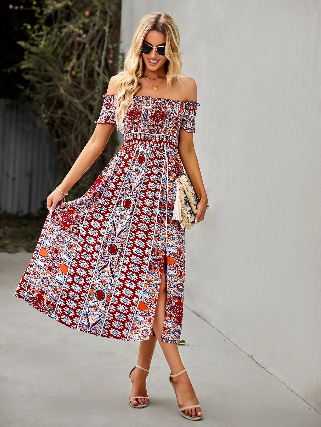 Mahoa Dress - Rust Print