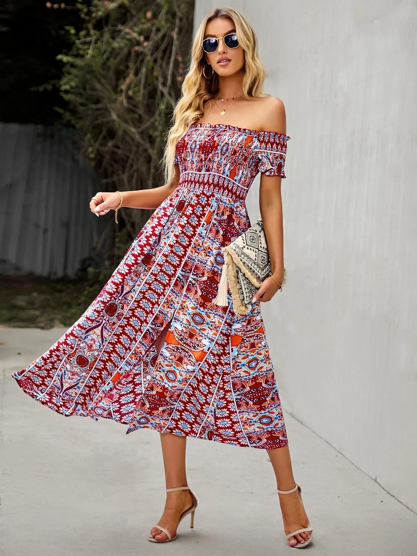 Mahoa Dress - Rust Print