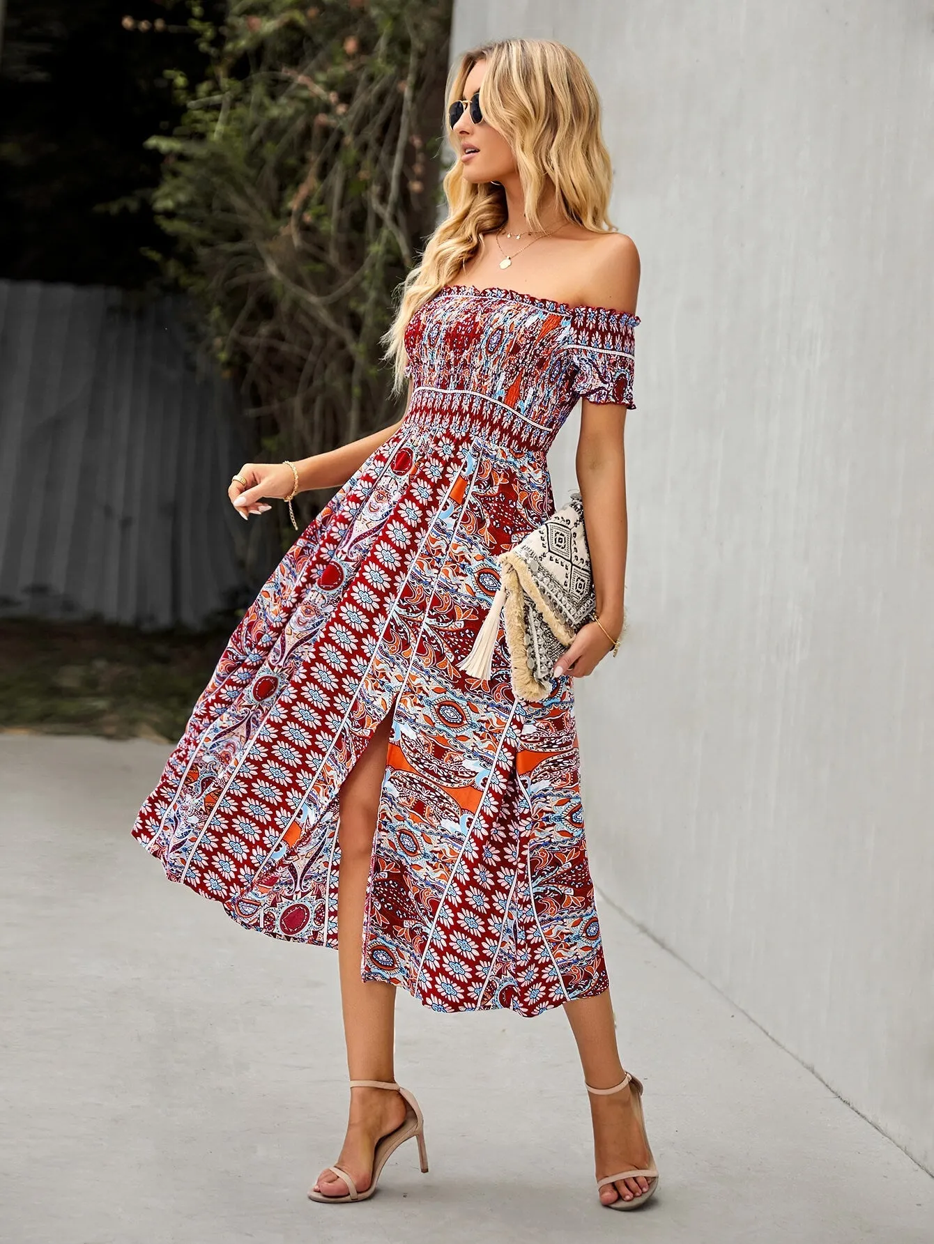 Mahoa Dress - Rust Print