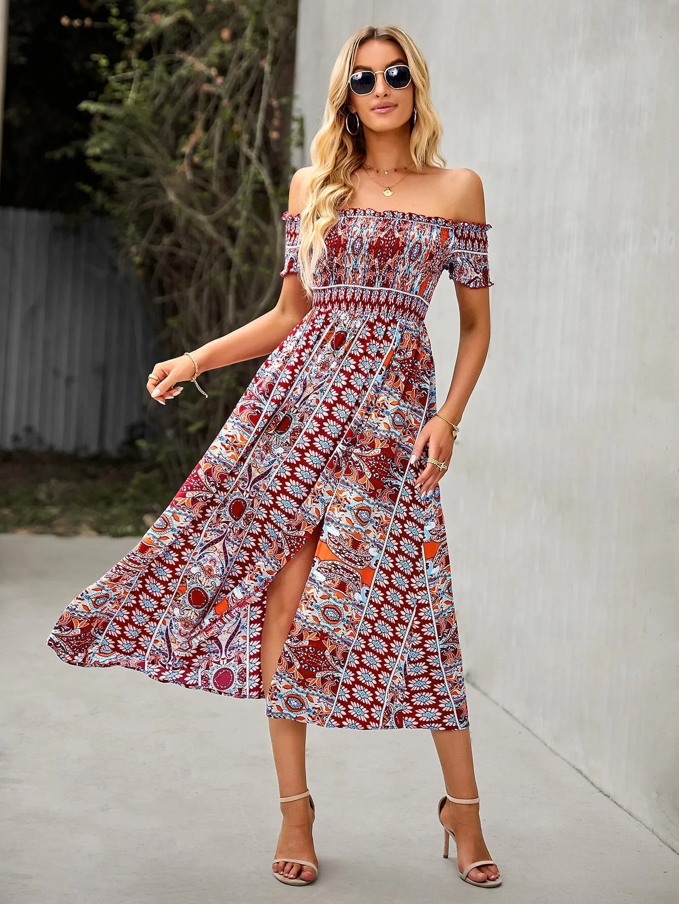 Mahoa Dress - Rust Print