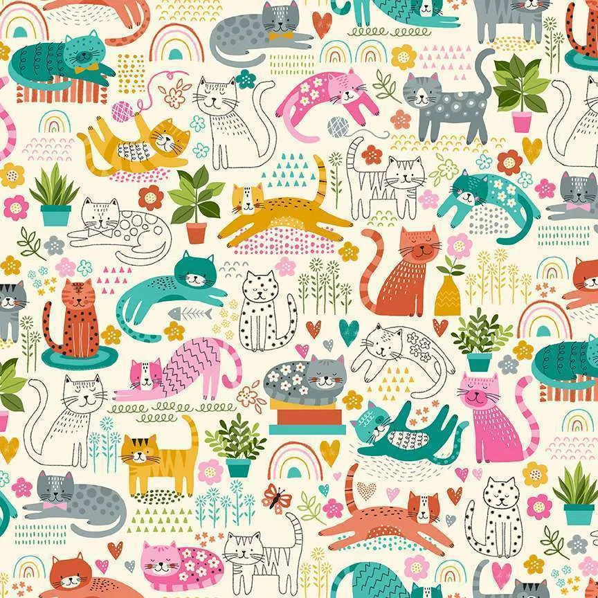 Makower Fabrics | Whiskers | Pals | Cream