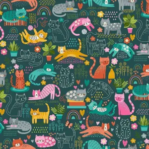 Makower Fabrics | Whiskers | Pals | Teal
