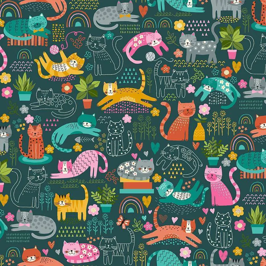 Makower Fabrics | Whiskers | Pals | Teal