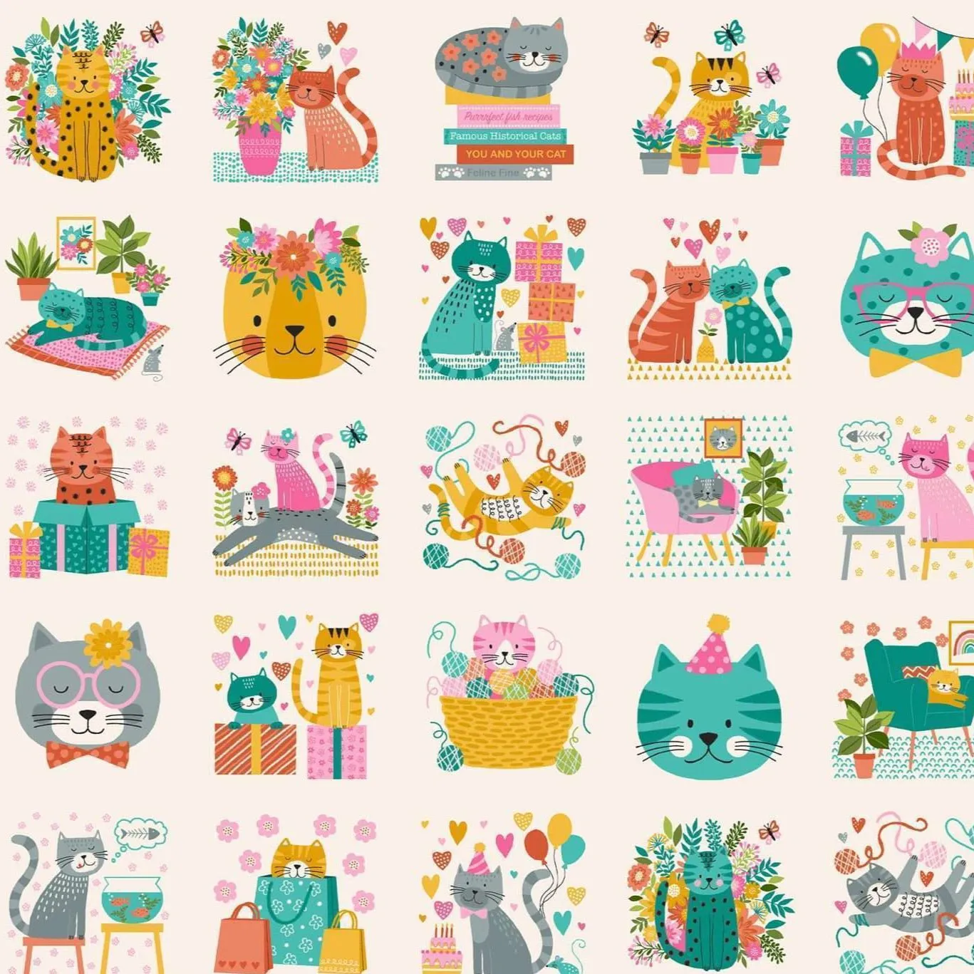 Makower Fabrics | Whiskers | Panel | Cream