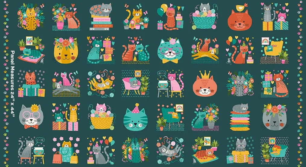 Makower Fabrics | Whiskers | Panel | Teal