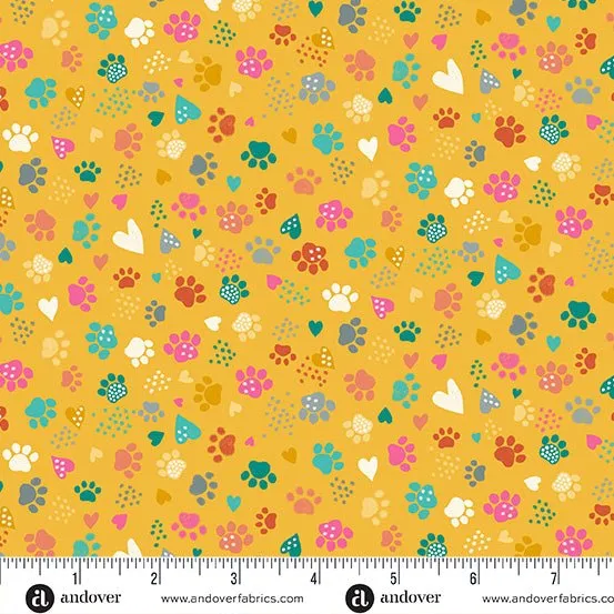 Makower Fabrics | Whiskers | Pawsome | Yellow