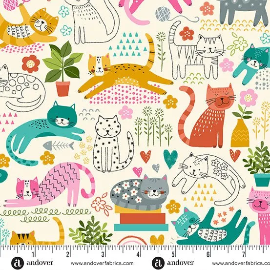 Makower Fabrics | Whiskers | Pink Fat Quarter Pack (7)