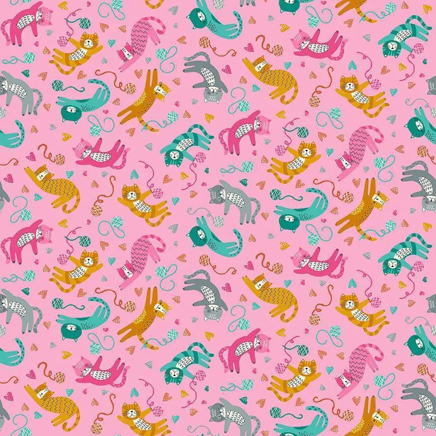 Makower Fabrics | Whiskers | Pink Fat Quarter Pack (7)