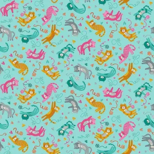 Makower Fabrics | Whiskers | Playfull Cats | Teal