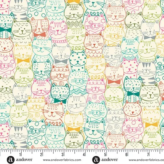Makower Fabrics | Whiskers | Portrait Cats | Cream