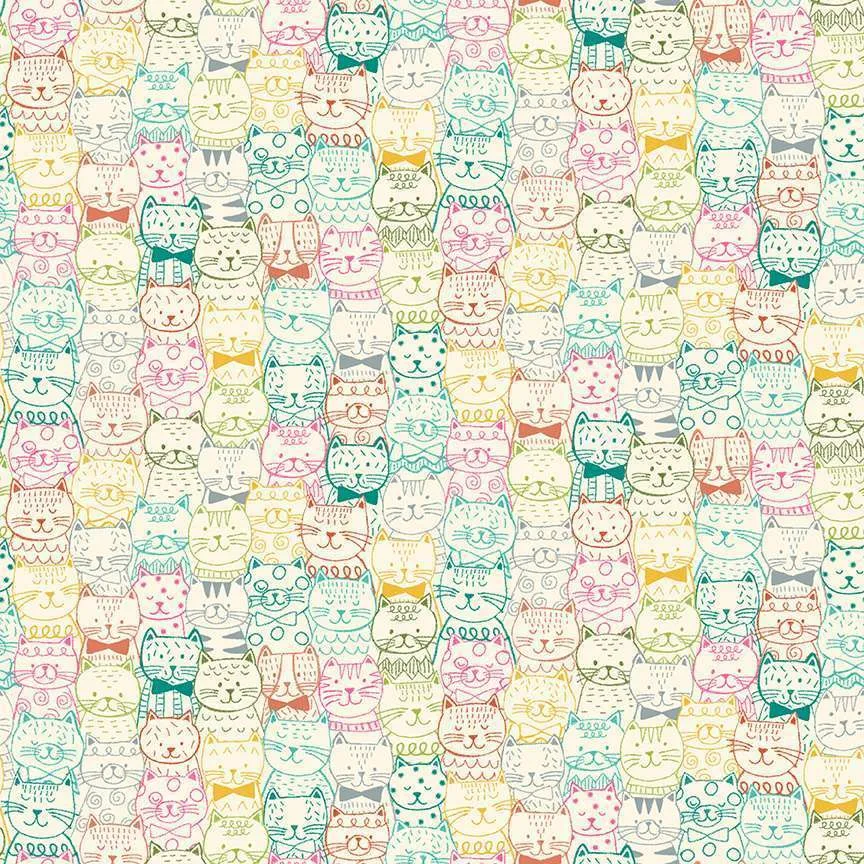 Makower Fabrics | Whiskers | Portrait Cats | Cream