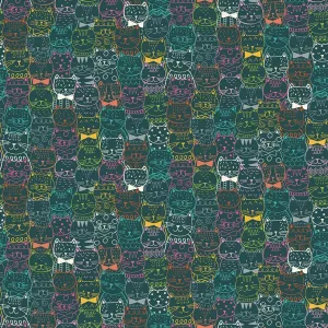 Makower Fabrics | Whiskers | Portrait Cats | Teal