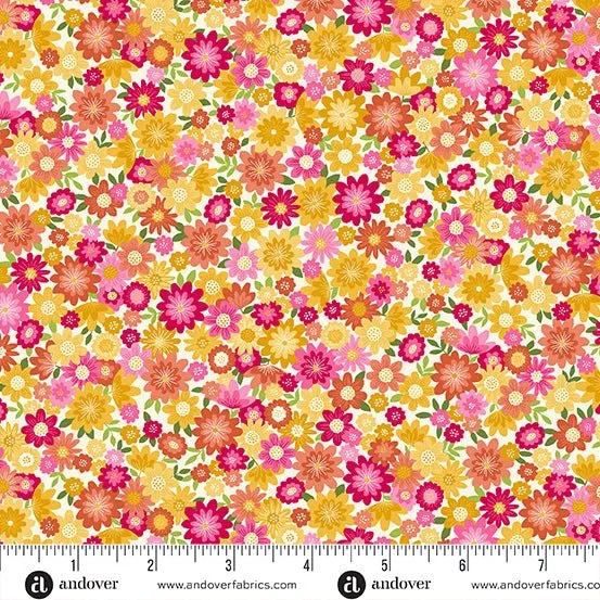 Makower Fabrics | Whiskers | Pretty Posy | Cream