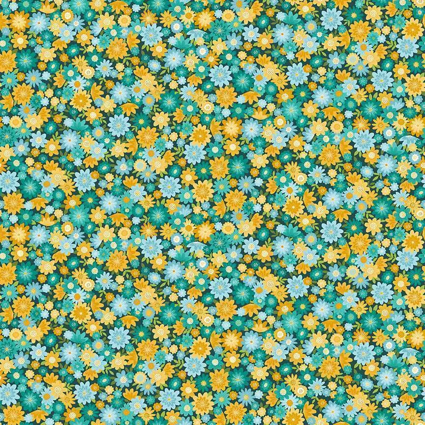 Makower Fabrics | Whiskers | Pretty Posy | Teal