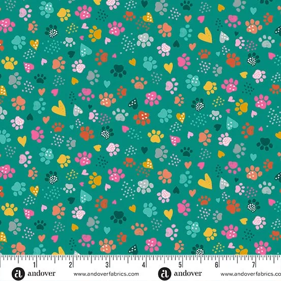 Makower Fabrics | Whiskers | Teal Fat Quarter Pack (7)