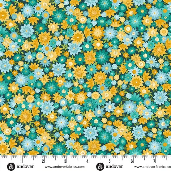 Makower Fabrics | Whiskers | Teal Fat Quarter Pack (7)