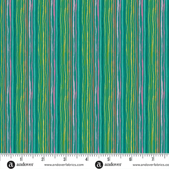 Makower Fabrics | Whiskers | Yarn Stripe | Teal