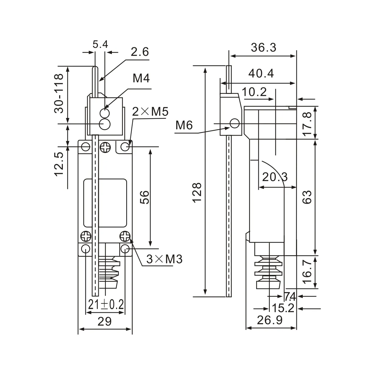 ME-8107 Adjustable Rod Lever Arm Momentary Limit Switch