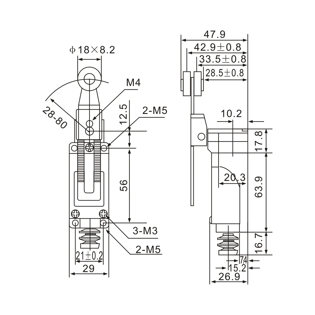 ME-8108 Rotary Adjustable Roller Lever Arm Limit Switch