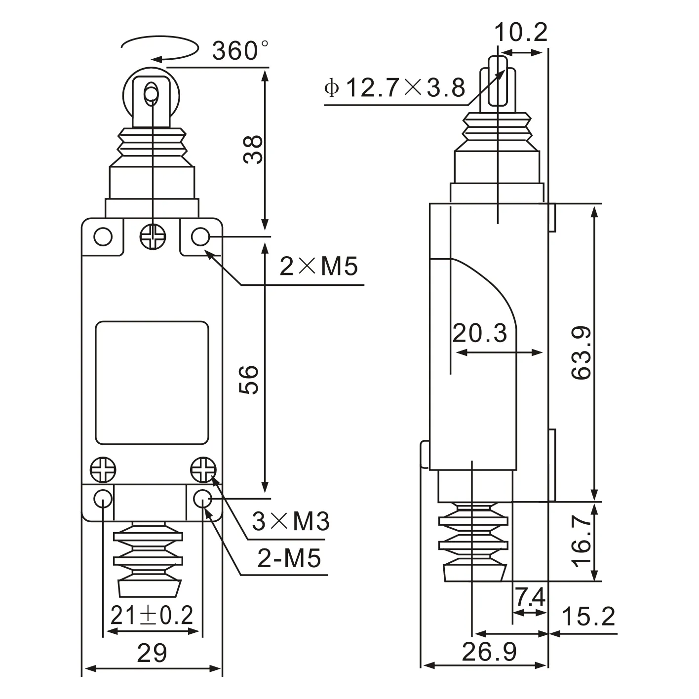 ME-8112 Cross Roller Plunger Momentary Limit Switch