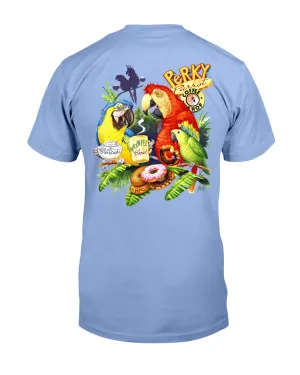 Men's Perky Parrot Coffee Shop Macaw T-Shirt w/ StarBeaks chest logo