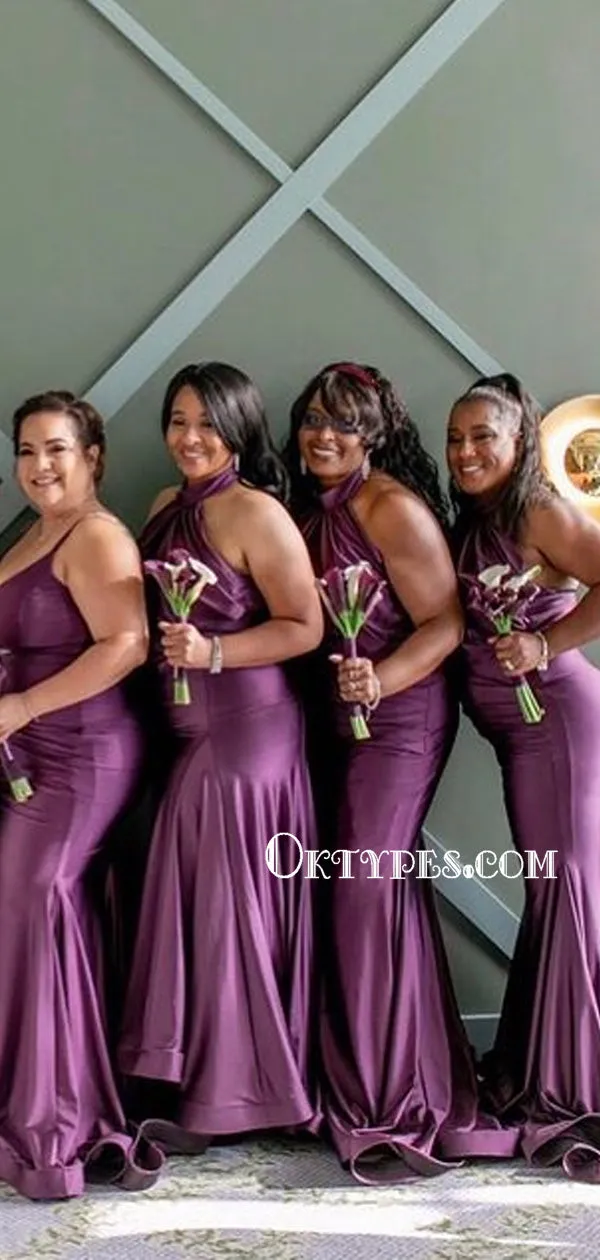Mismatched Halter Floor-length Open Back Long Cheap Bridesmaid Dresses, BDS0116