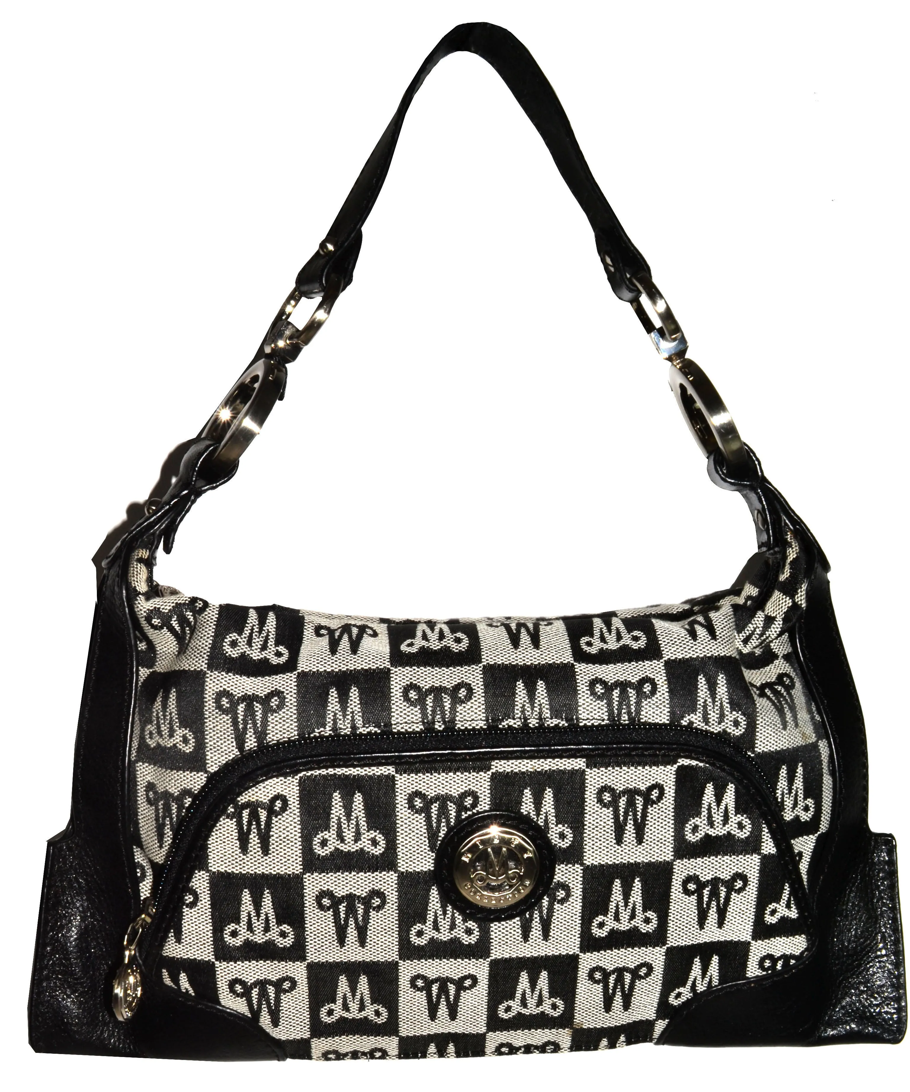 Misty Genuine Cowhide Leather Monogram Shoulder Bag with Front Pocket