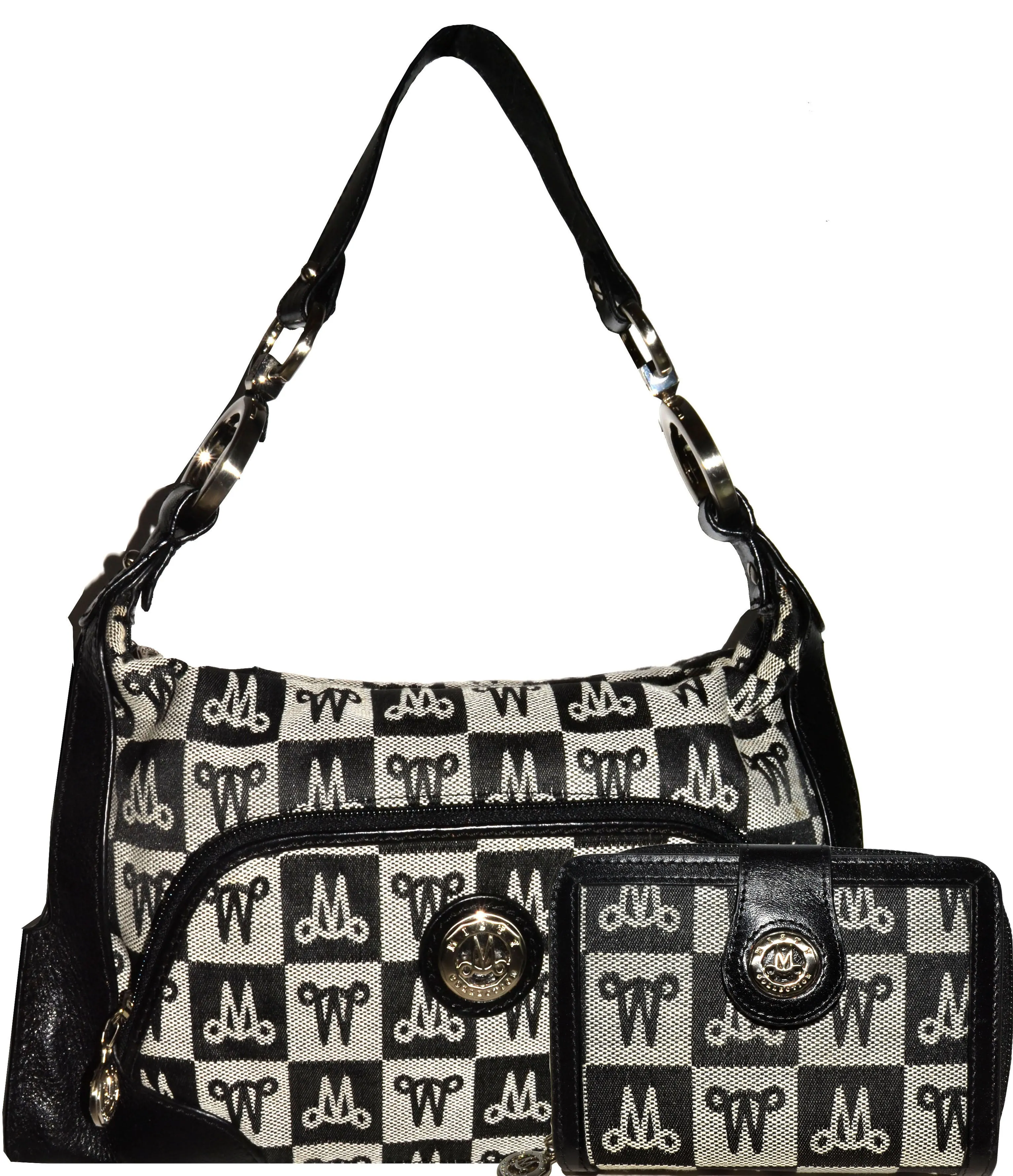Misty Genuine Cowhide Leather Monogram Shoulder Bag with Front Pocket
