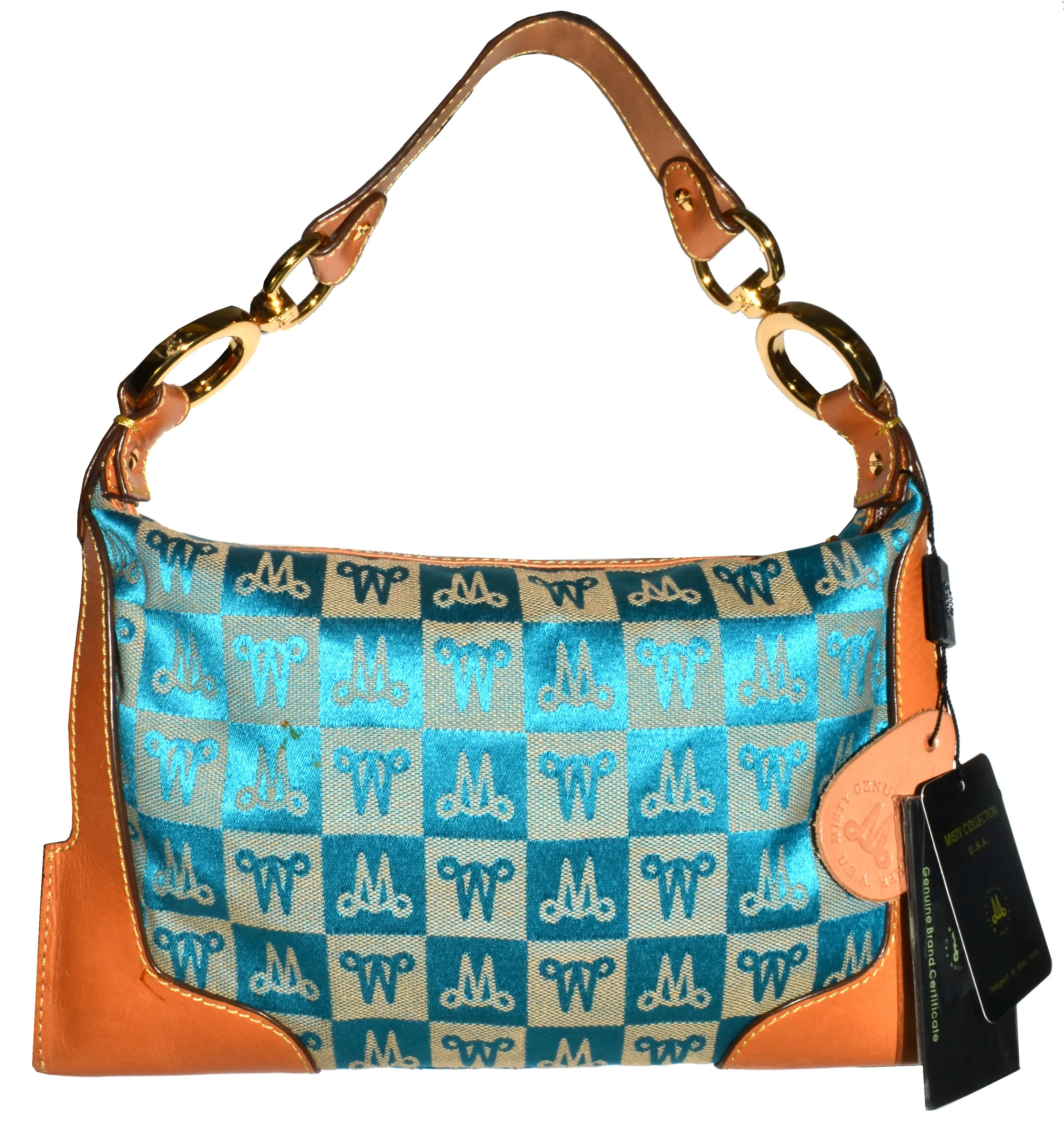 Misty Genuine Cowhide Leather Monogram Shoulder Bag with Front Pocket